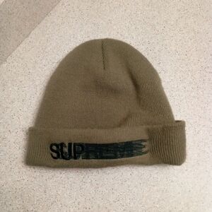 Supreme New York Motion Logo Beanie Hat Cap Taupe SS23 Used